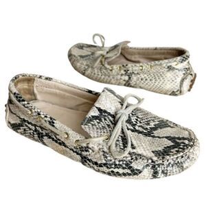 Cole Haan Driving Shoes Womens Size 5 Black Ivory Snake Pattern Textured Loafers